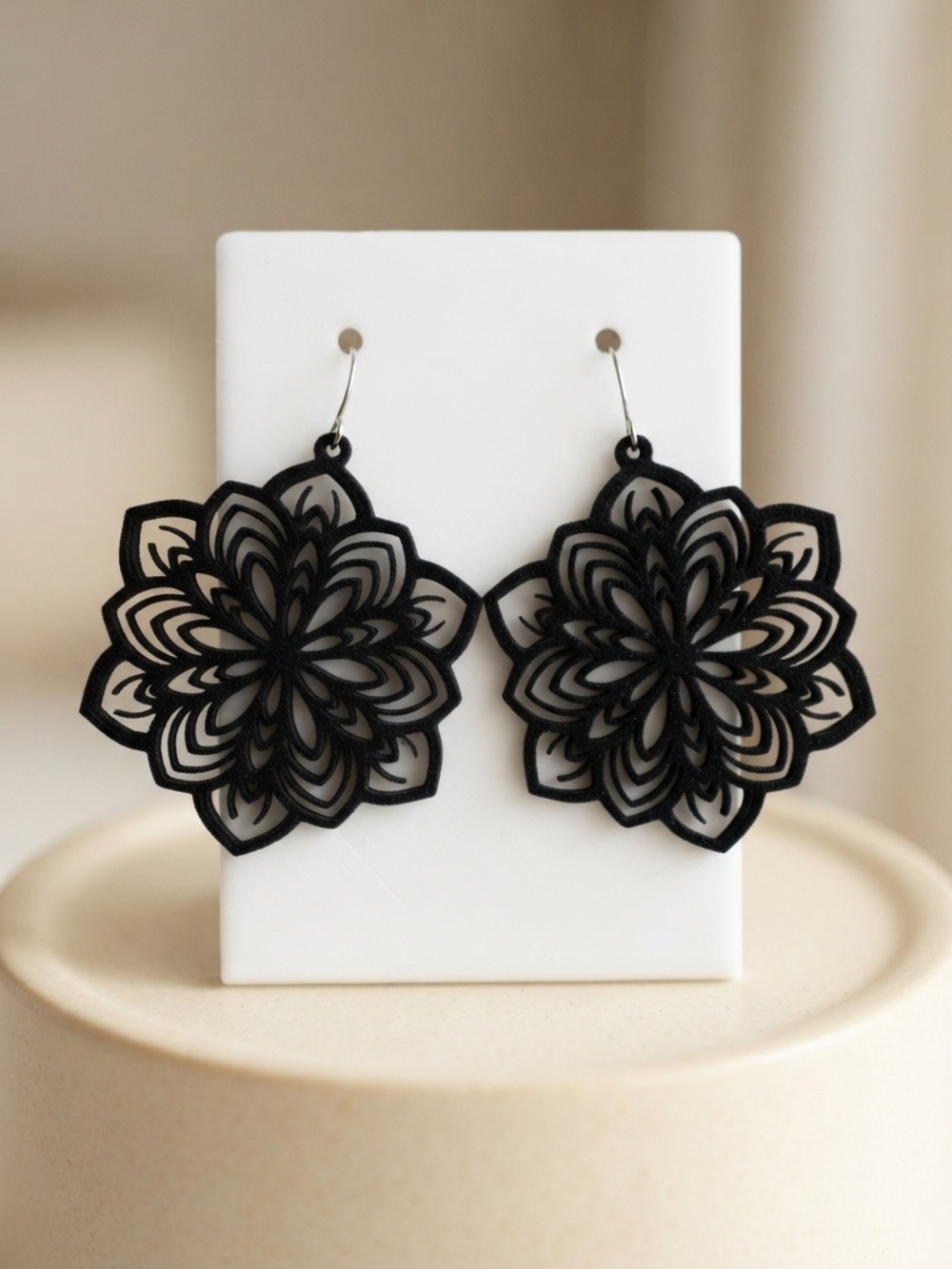 Black Floral Filigree Drop Earrings - Women Jewelry